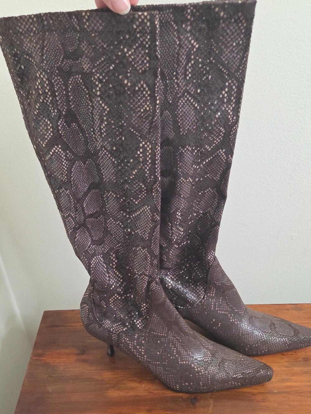 Donald J. Pliner Dark Brown Snake-Print Over-the-Knee Boots